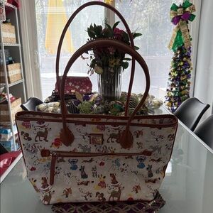 Dooney & Bourke ~ Charming White and Brown Tote Bag with Playful Print